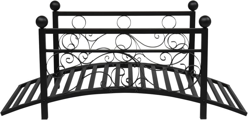 Kcelarec Outdoor Metal Arch Garden Bridge with Safety Siderails, Decorative Footbridge, Delicate Scrollwork & Corner Spheres for Stream - Image 2